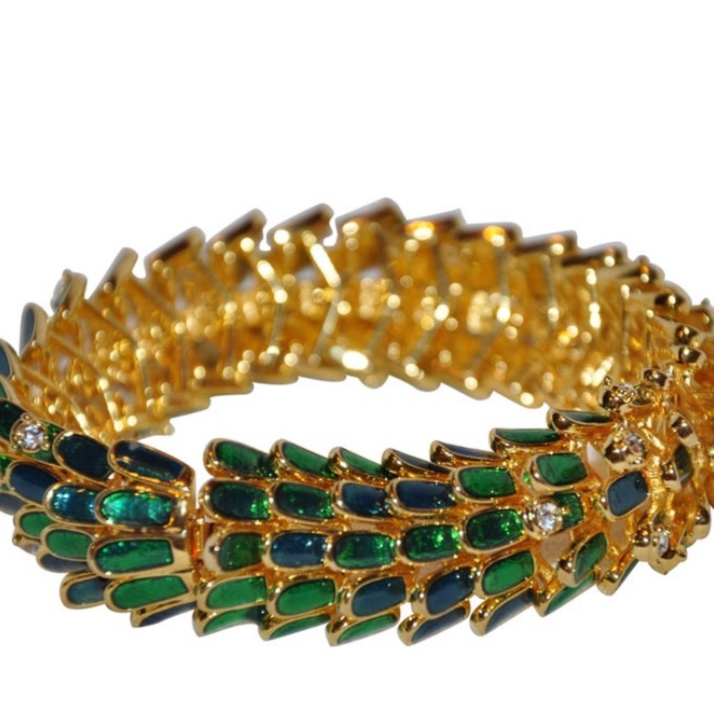 Kenneth Jay Lane Bold Green Enamel "Dragon's Scale" Bracelet